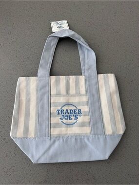 Trader Joe's Blue & Cream Striped Canvas Tote Bag